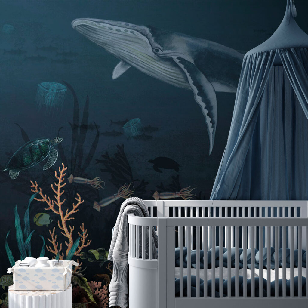 Whales above dark corals — interior 1