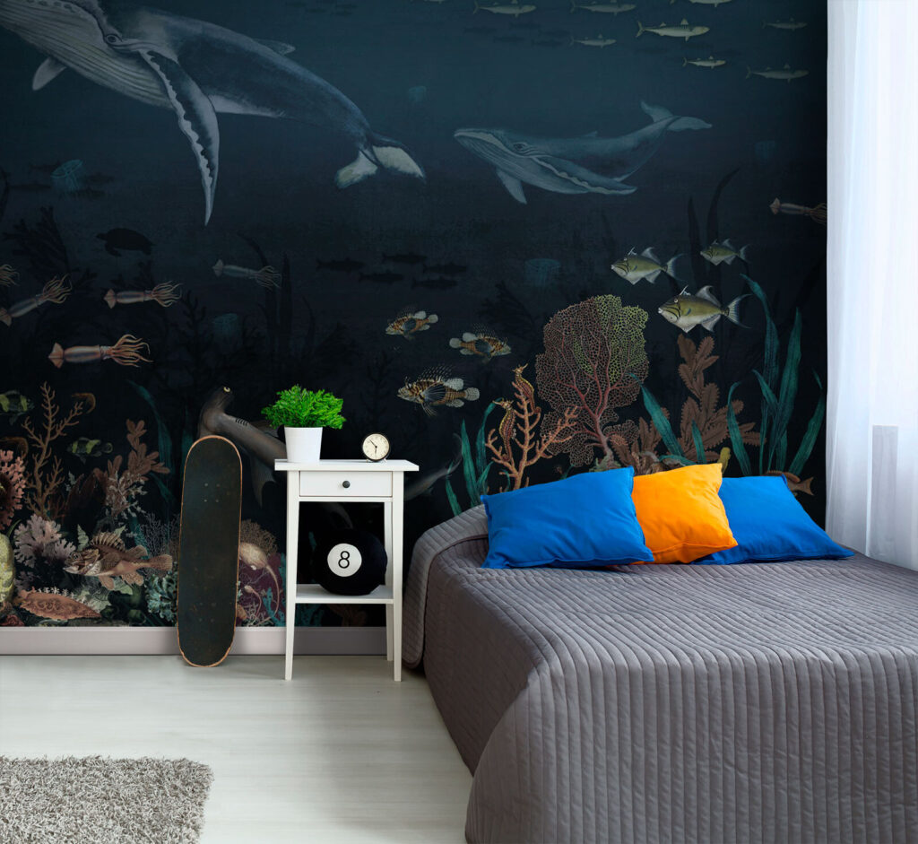 Whales above dark corals — interior 3