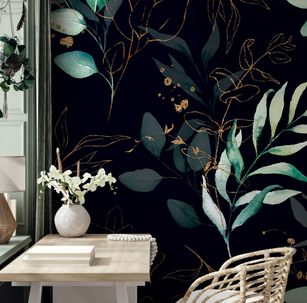 Leafy twigs against dark — interior 1
