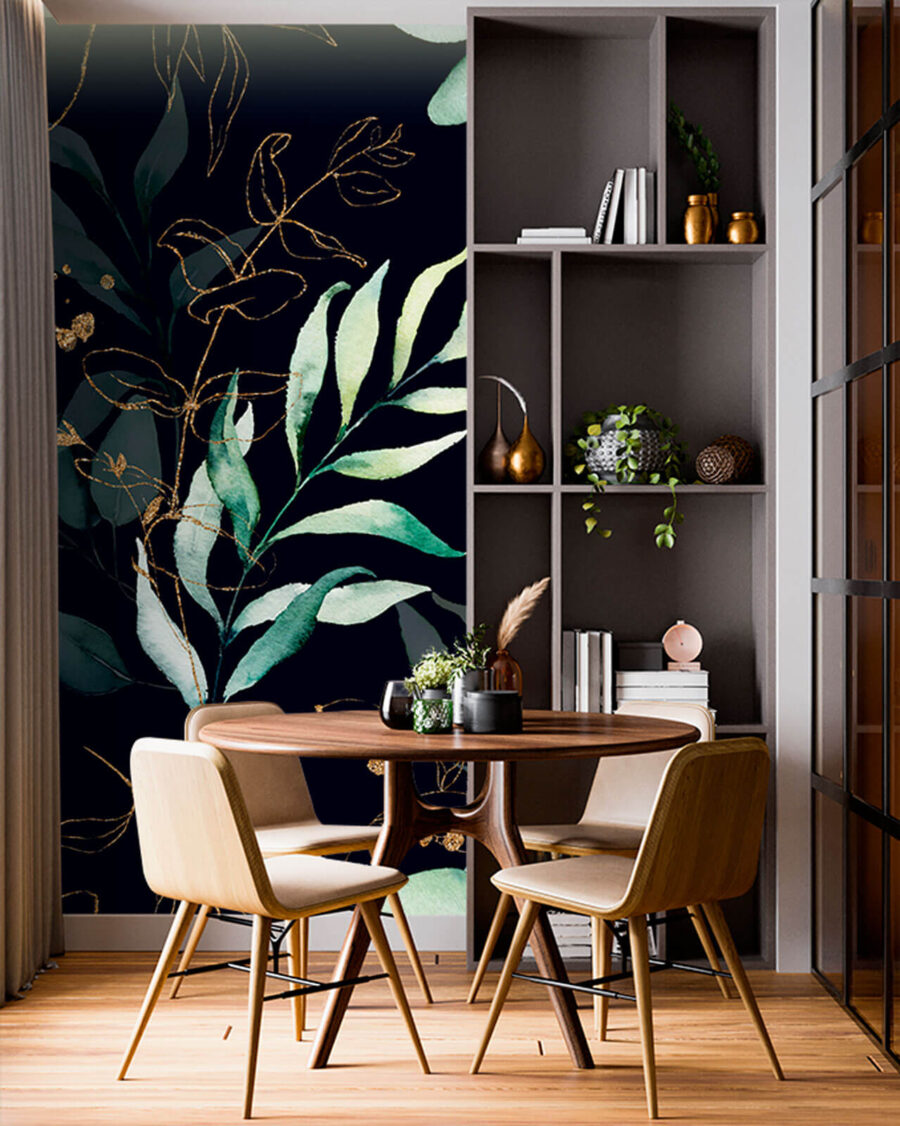 Leafy twigs against dark — interior 3