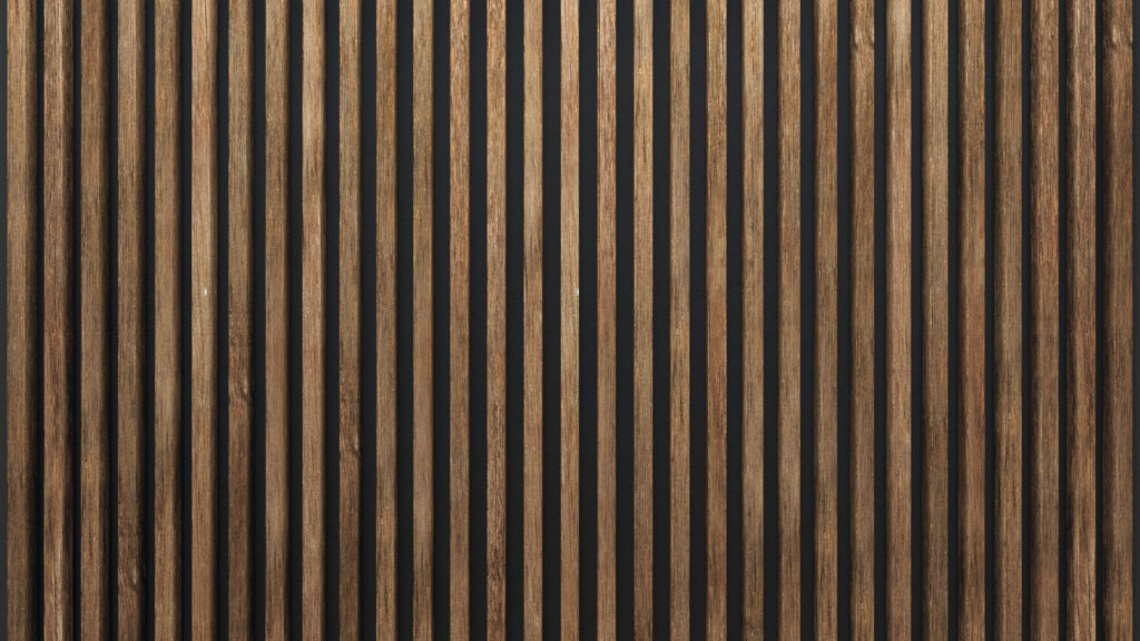 Wooden slats, dark joints — full design