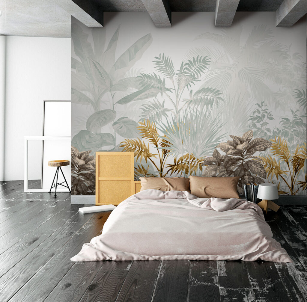 Ferns above pale palms — interior 1