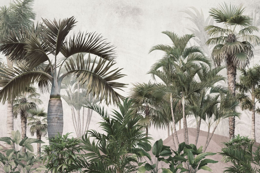 Tall palms in mist — full design