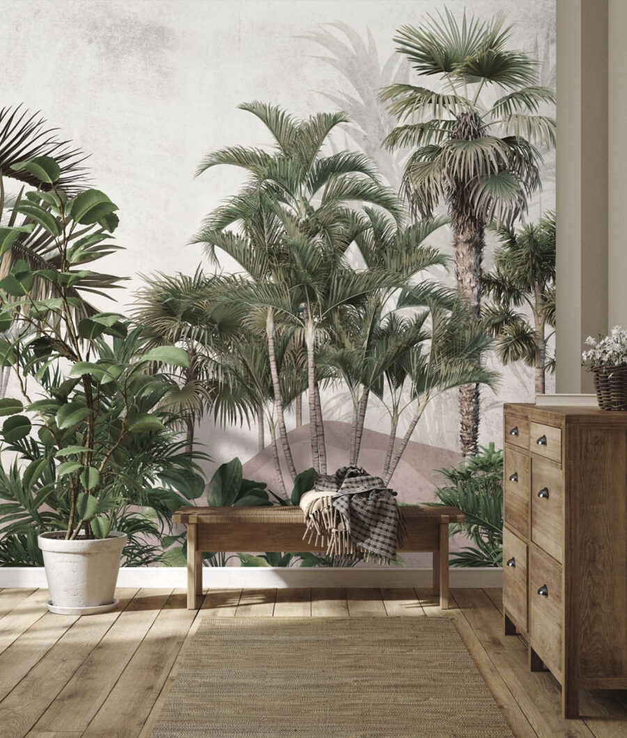 Tall palms in mist — interior 1