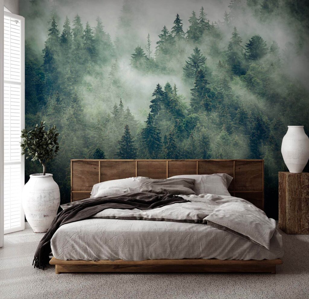 Pines in white mist — interior 2