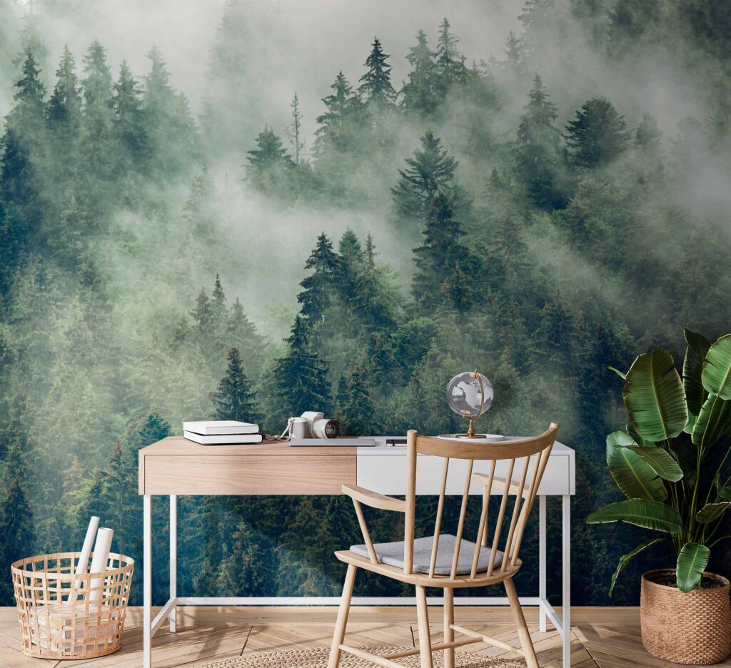 Pines in white mist — interior 3