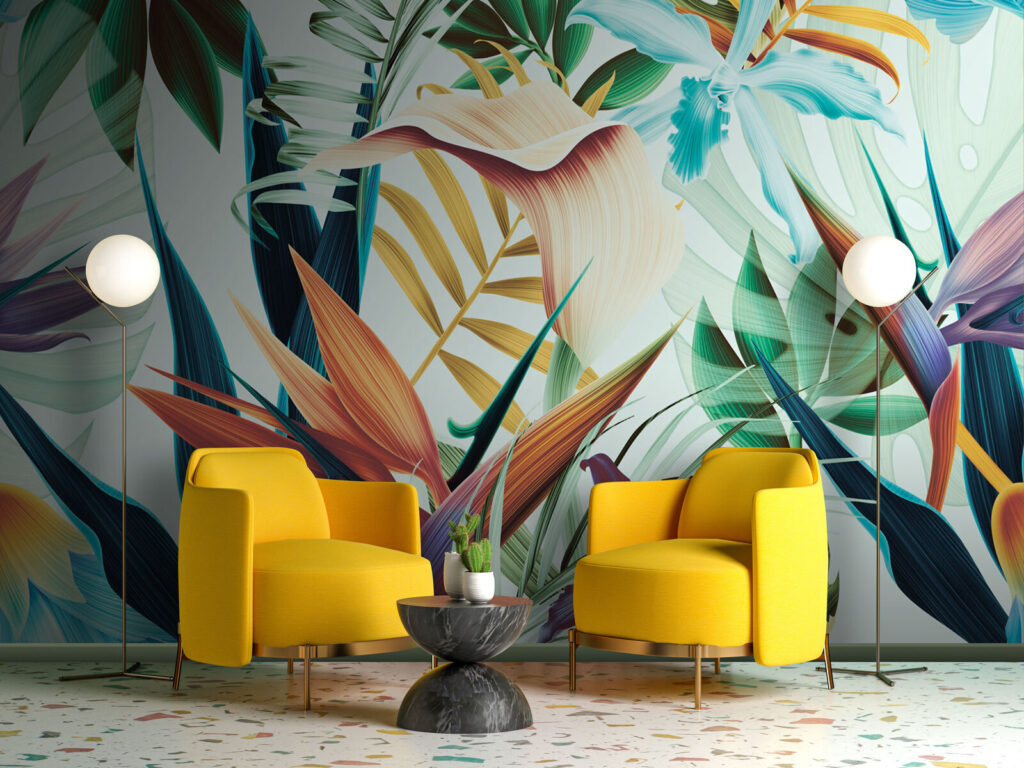 Paradise flowers, blue leaves — interior 1