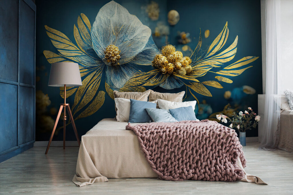 Blue flower, gold twigs — interior 1