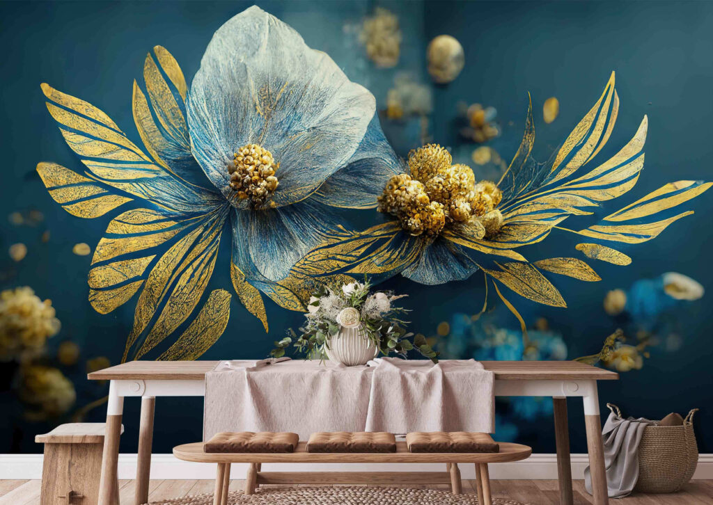 Blue flower, gold twigs — interior 2