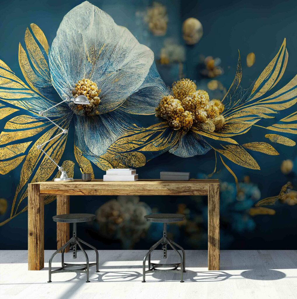 Blue flower, gold twigs — interior 3