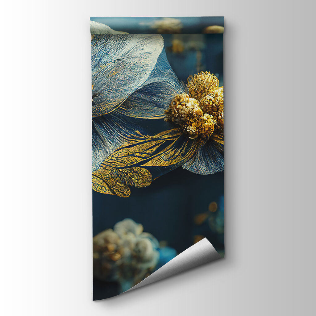 Blue flower, gold twigs — product view