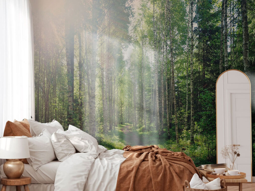 Sunlit green forest path — interior 2