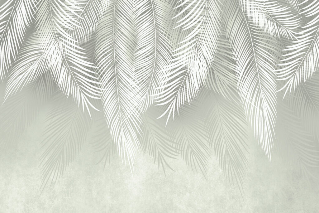 Palm fronds on grey-green — full design