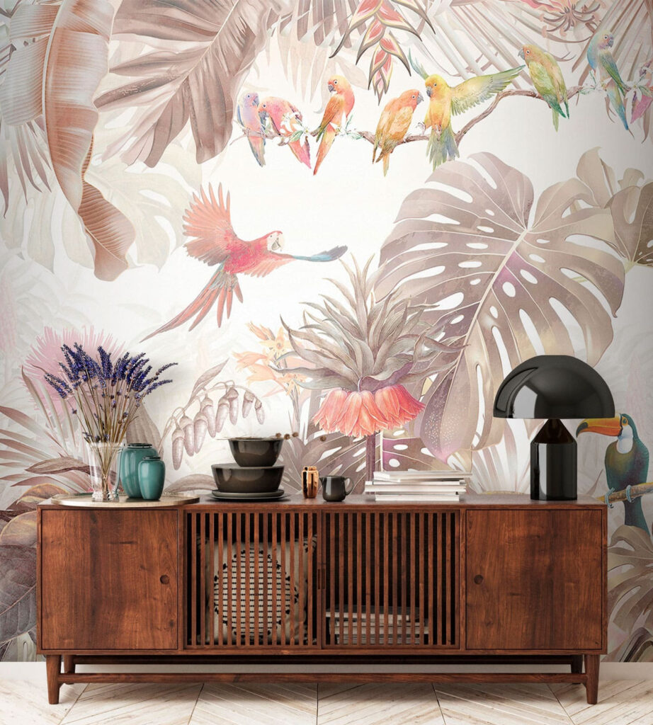Toucans among pale leaves — interior 1