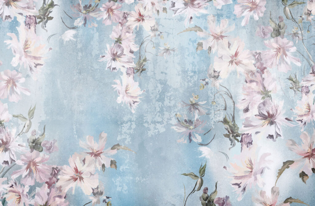 Pink blossom on blue — full design