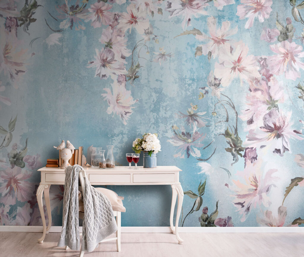 Pink blossom on blue — interior 1
