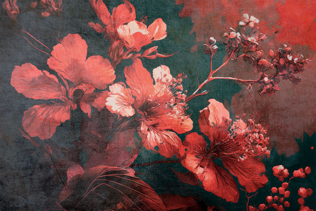 Red flowers on teal — full design