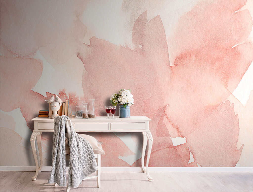 Pink watercolour leaves — interior 1