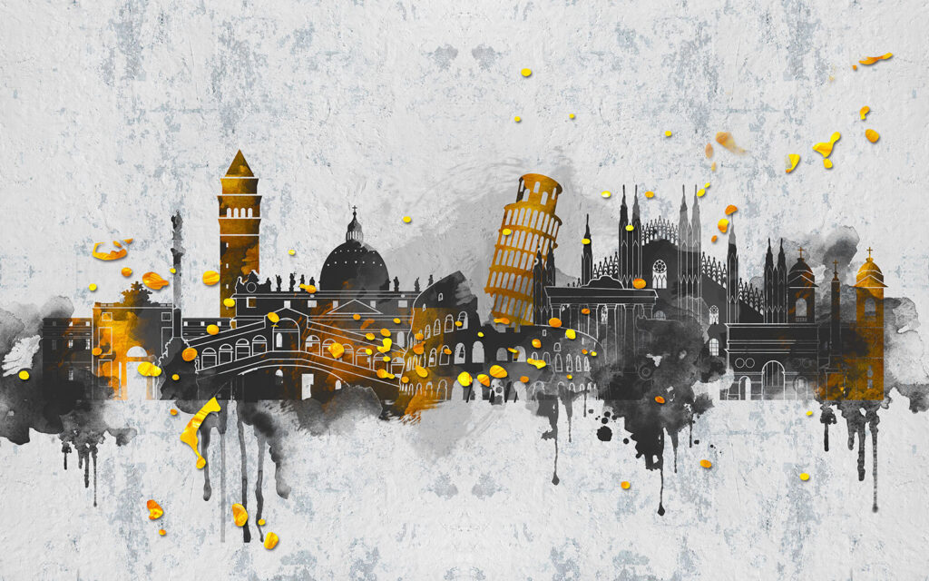 Cities with gold splashes — full design