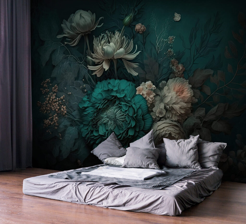 Turquoise peony in shadow — interior 1