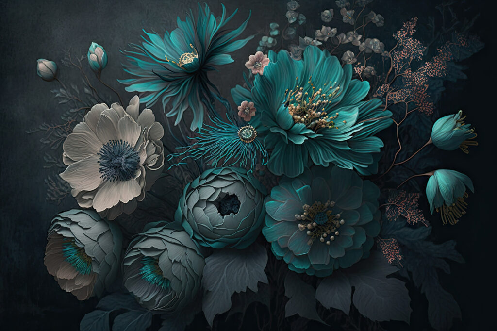 Blue-green flowers — full design