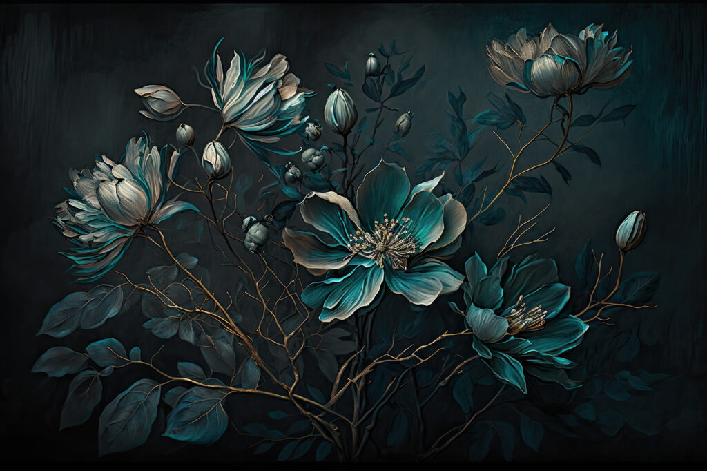 Turquoise flowers on stems — full design