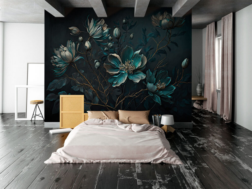 Turquoise flowers on stems — interior 1
