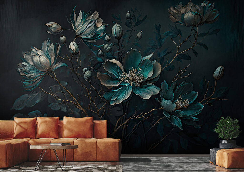 Turquoise flowers on stems — interior 3