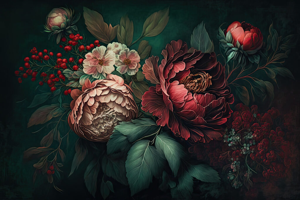 Dark bouquet with berries — full design