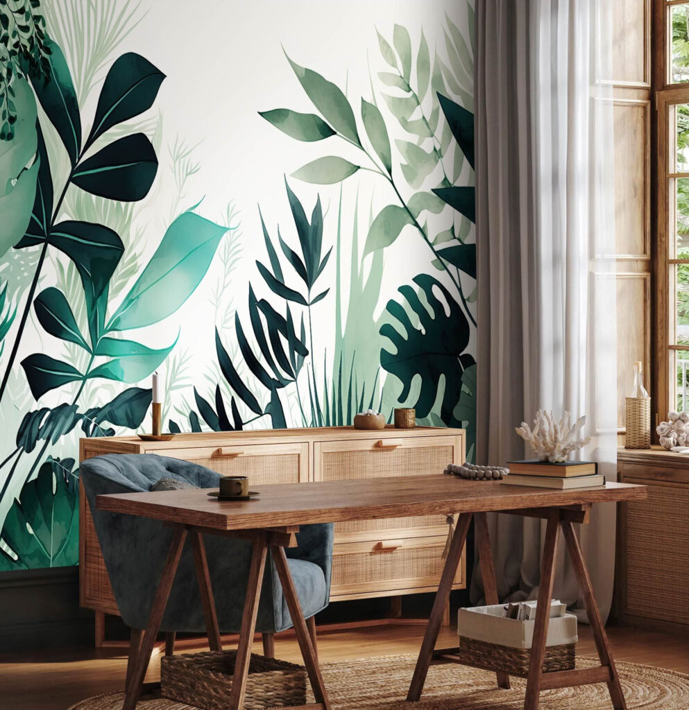 Leaf silhouettes around light — interior 2