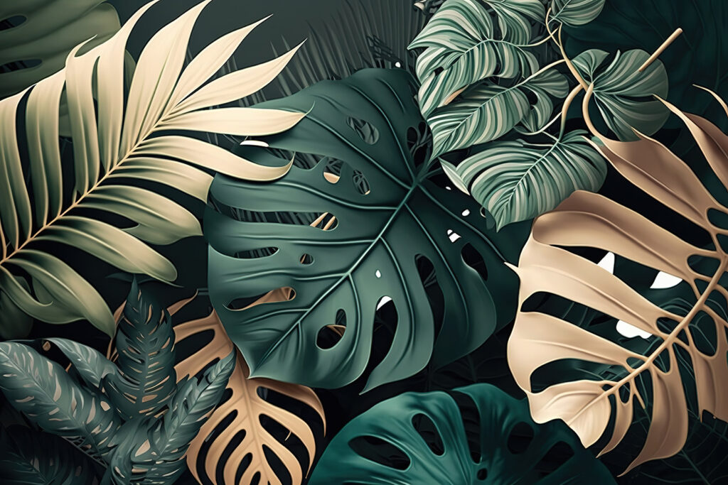 Green and gold leaves — full design
