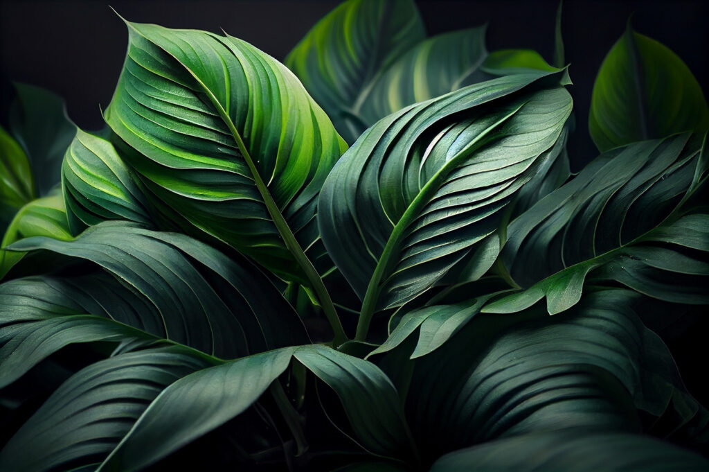 Deep green leaves fanning — full design