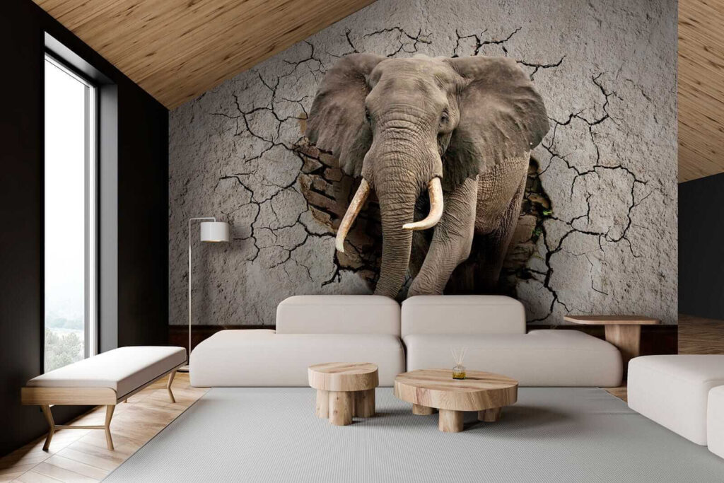 Elephant through cracked wall — interior 2
