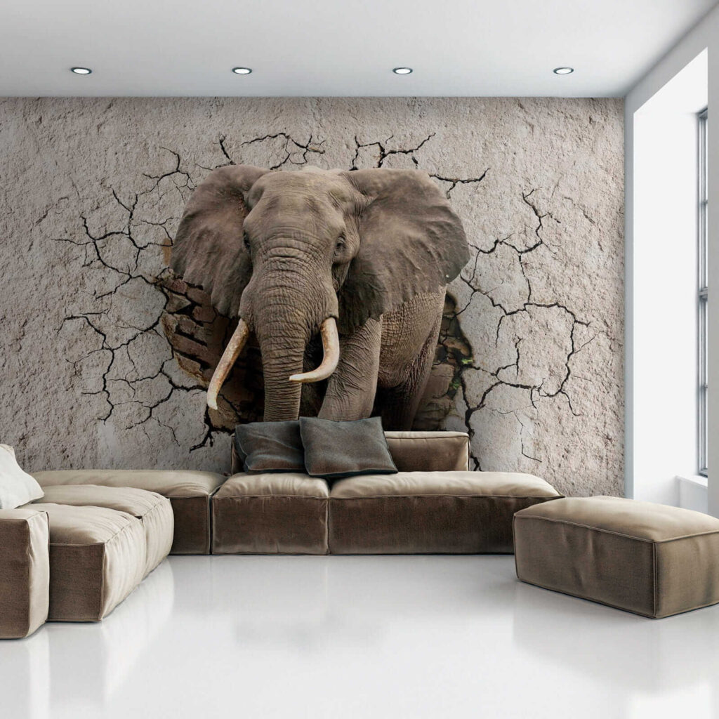 Elephant through cracked wall — interior 3