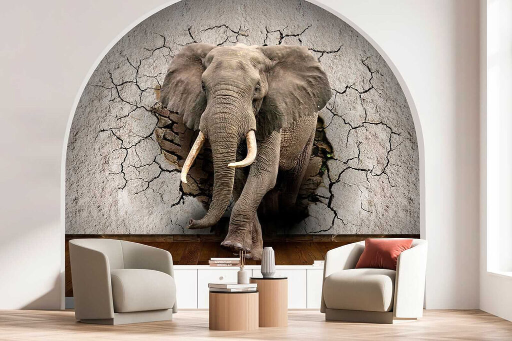 Elephant through cracked wall — interior 7