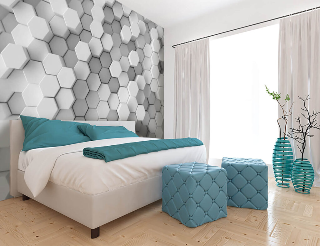 White hexagons with depth — interior 1