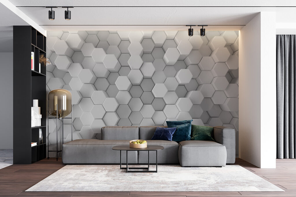 White hexagons with depth — interior 3
