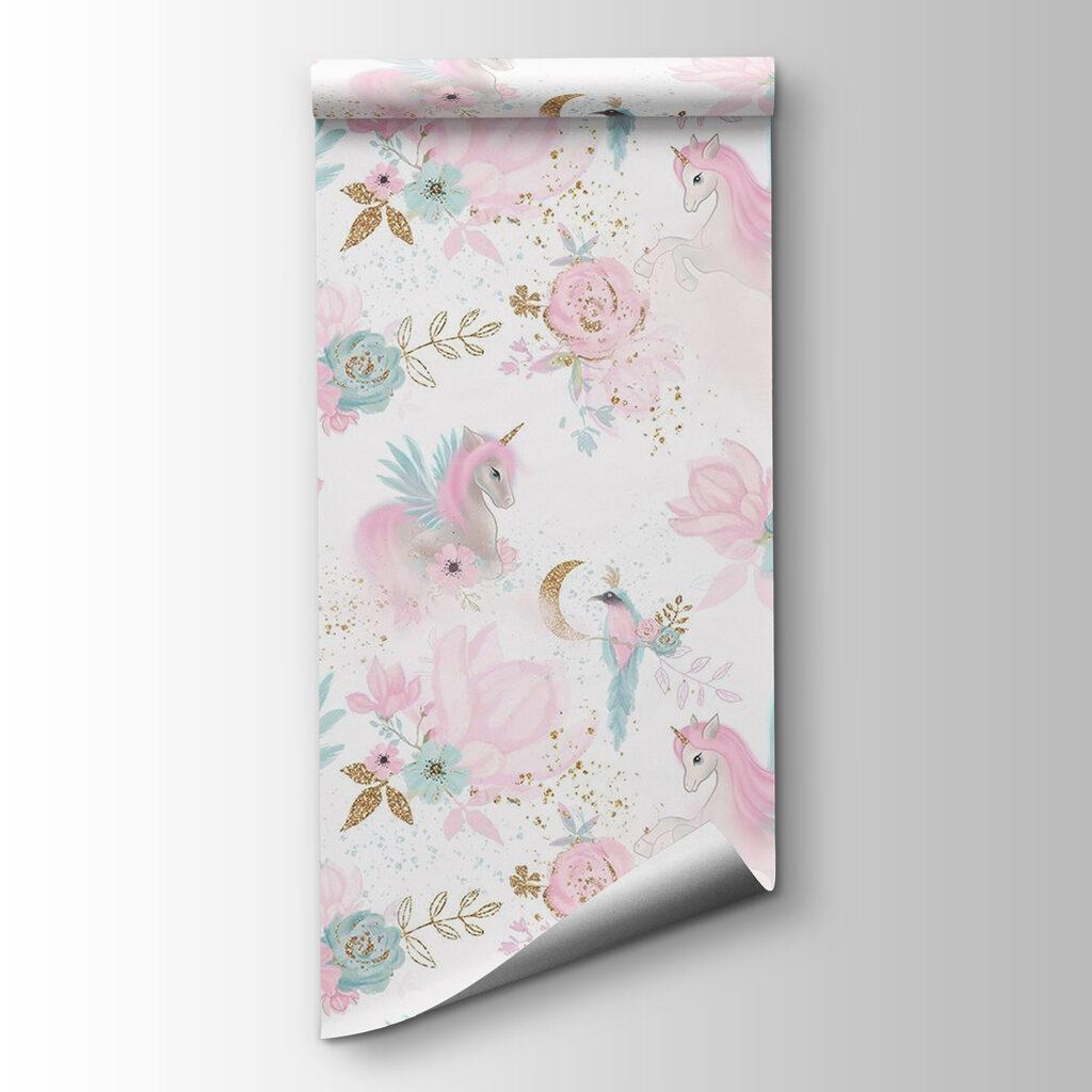 Unicorns among pastel flowers — product view