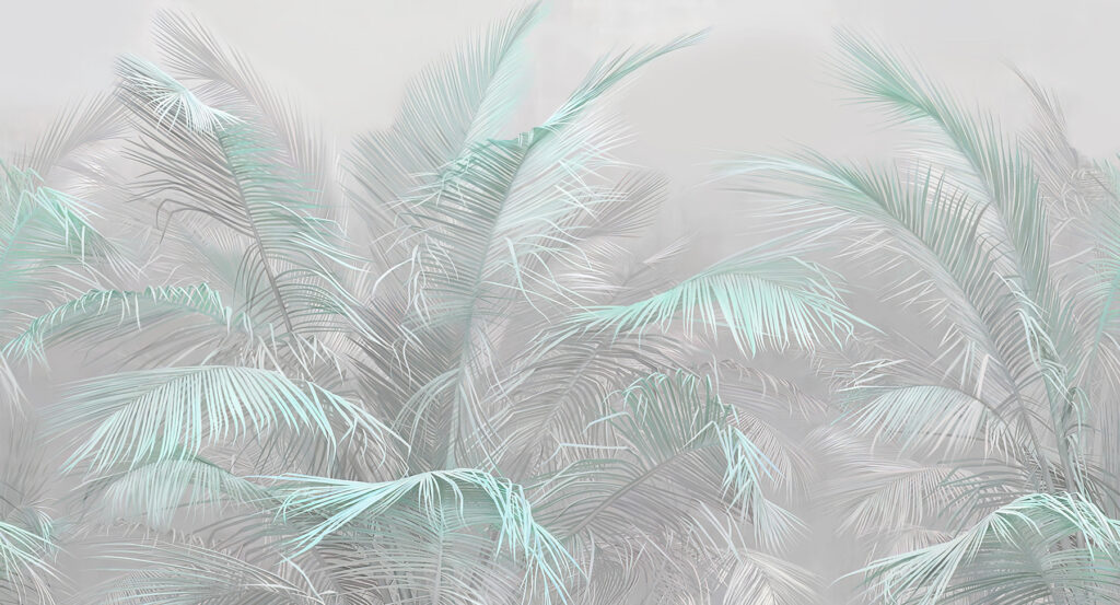 Turquoise palms in mist — full design