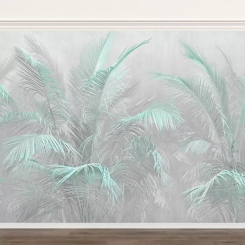 Turquoise palms in mist — interior 1