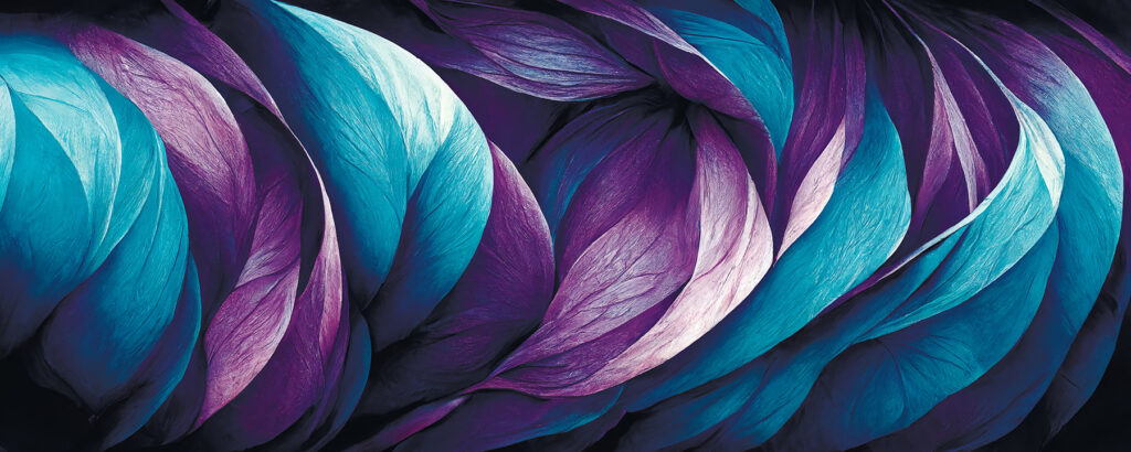 Purple and turquoise feathers — full design