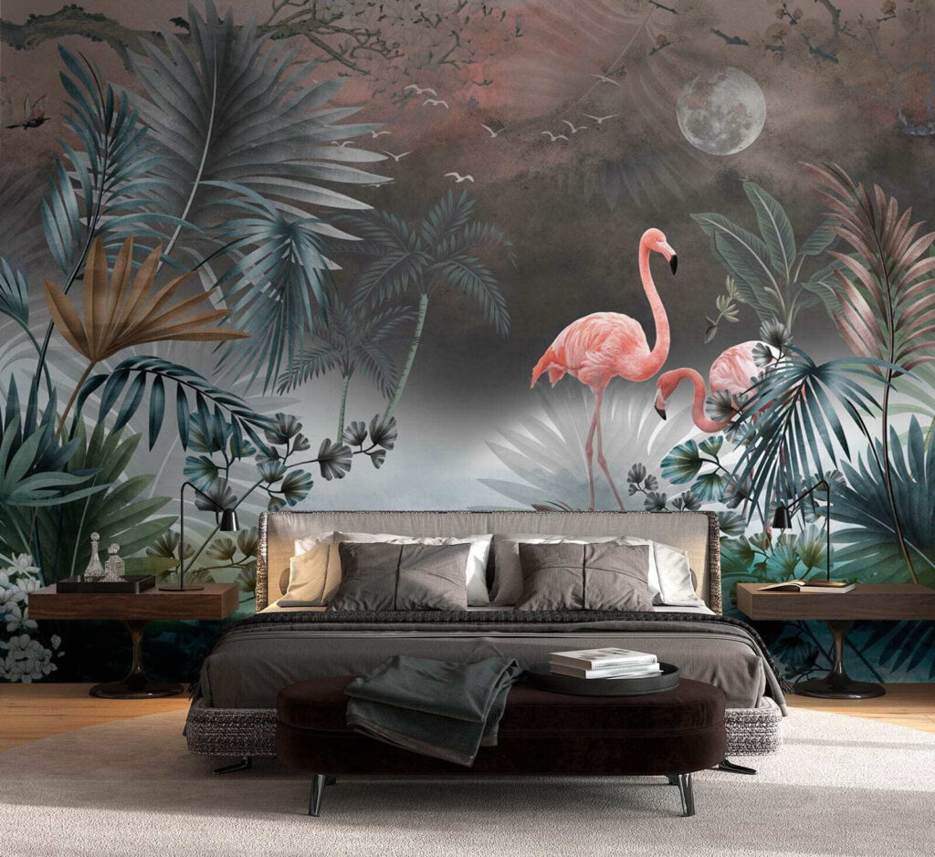 Flamingos by moonlit water — interior 1