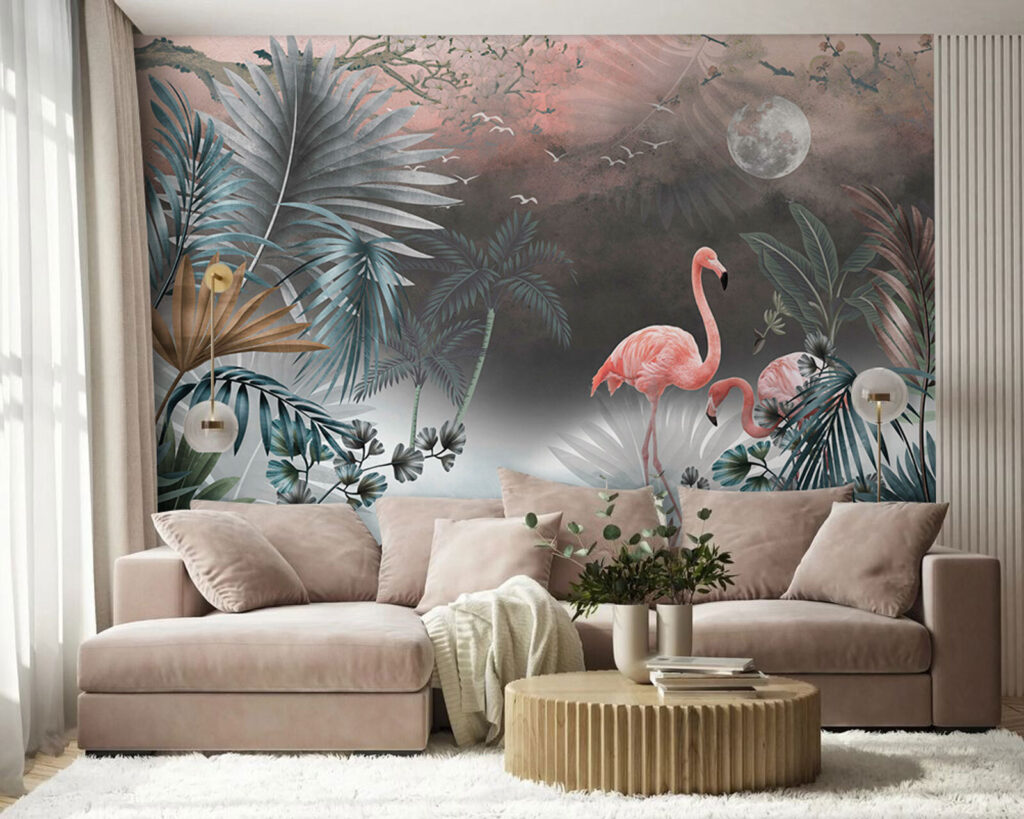 Flamingos by moonlit water — interior 2