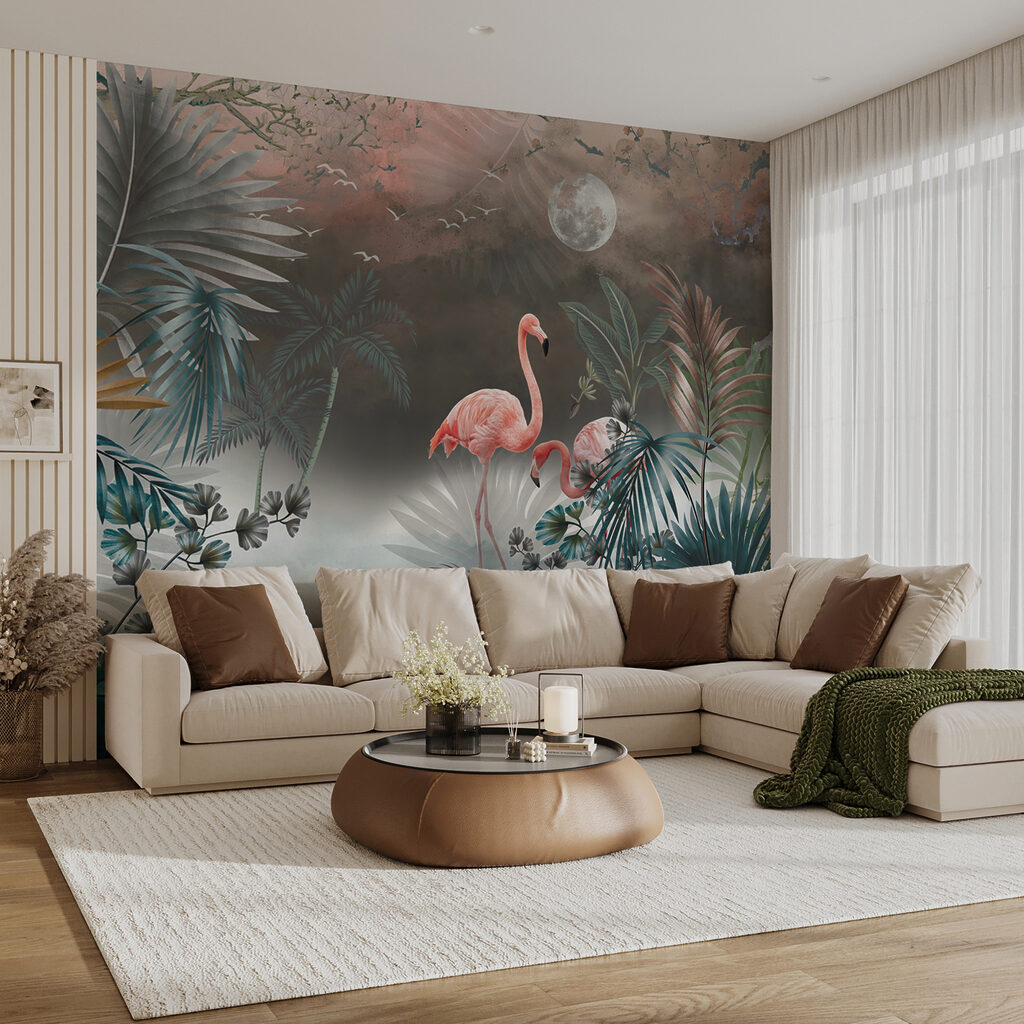 Flamingos by moonlit water — interior 5