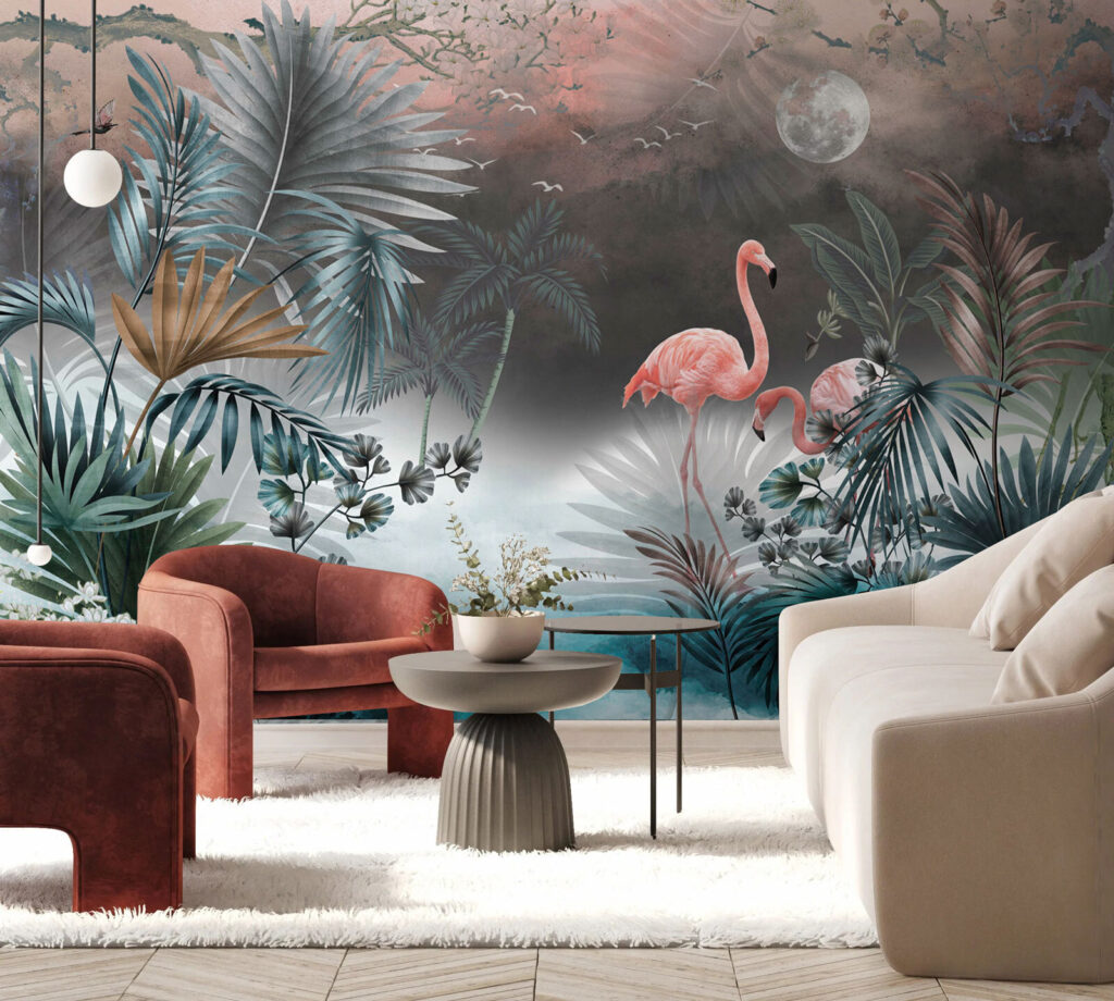Flamingos by moonlit water — interior 3