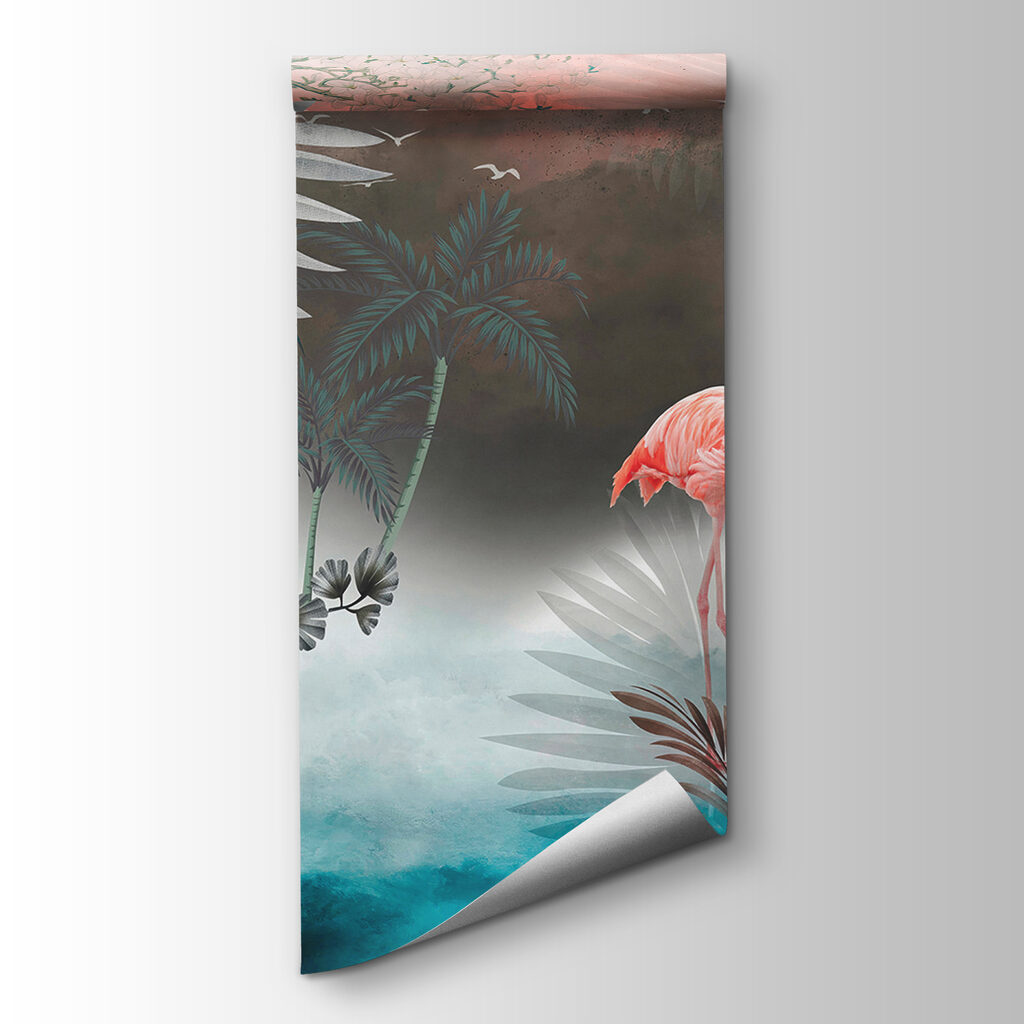 Flamingos by moonlit water — product view