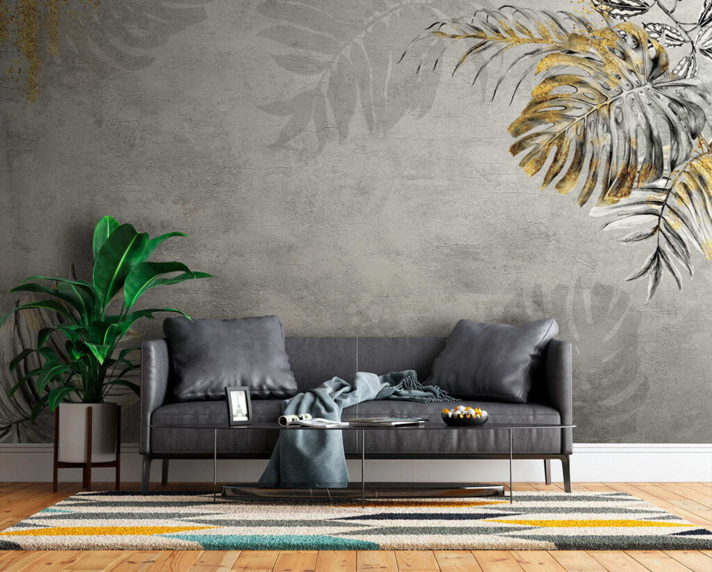 Palm leaves in grey — interior 2