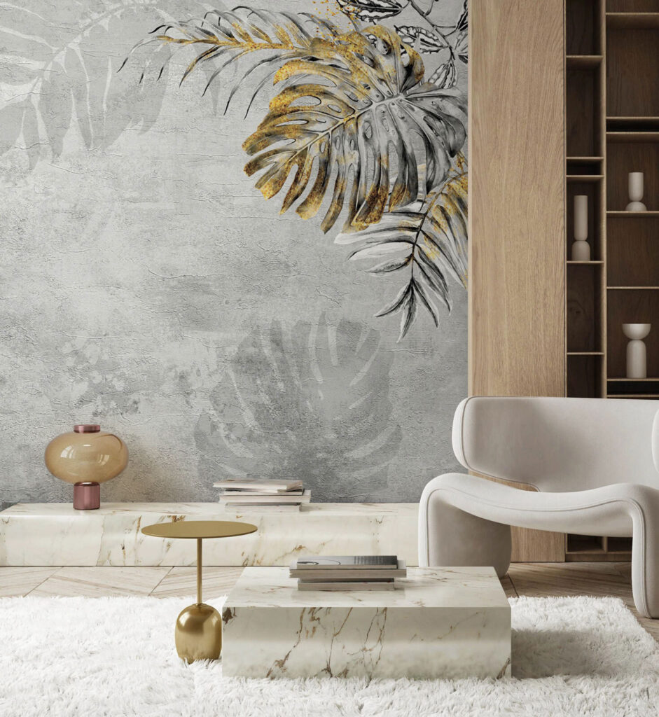 Palm leaves in grey — interior 1