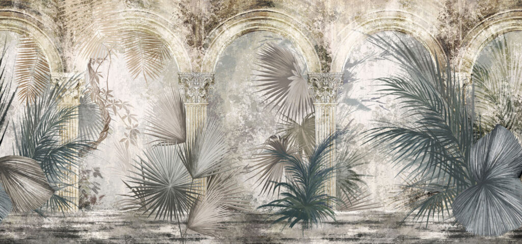Palms before light arches — full design