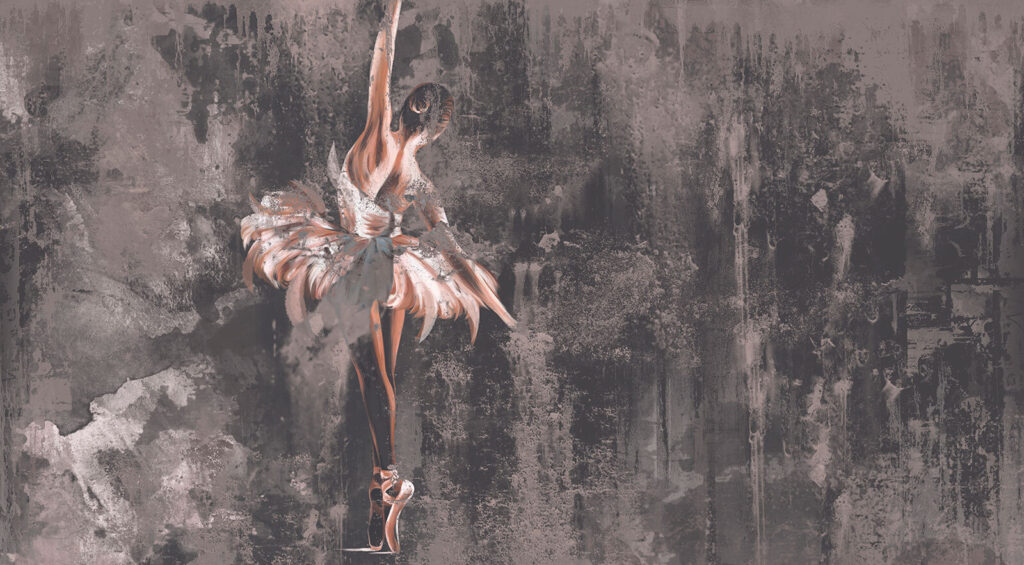 Ballerina in weathered paint — full design
